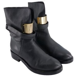 DOROTHEE SCHUMACHER Boots Black Leather Gold Biker Size EU 41 US 11